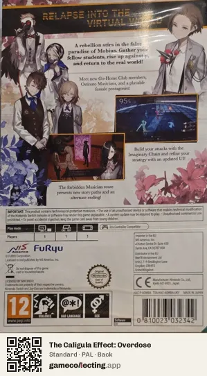 The Caligula Effect: Overdose Nintendo Switch, PAL box back