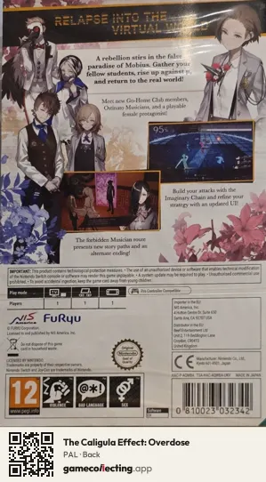 The Caligula Effect: Overdose Nintendo Switch, PAL box back
