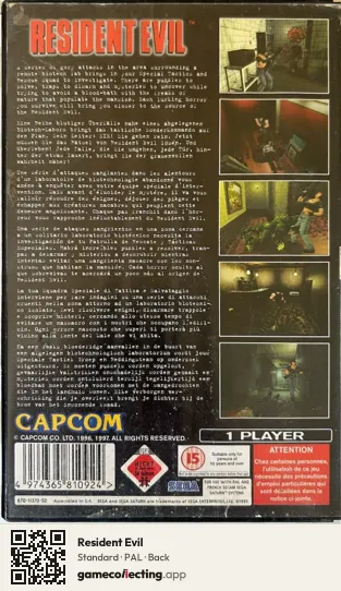Resident Evil Sega Saturn, PAL box back