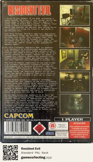 Resident Evil Sega Saturn, PAL box back