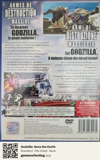 Godzilla: Save the Earth PlayStation 2, Italy box back