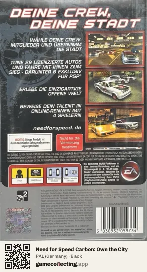 Need for Speed Carbon: Own the City PlayStation Portable, Germany box back