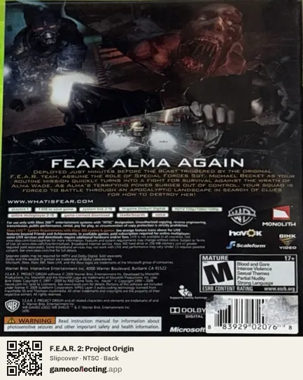 F.E.A.R. 2: Project Origin Xbox 360, NTSC box back