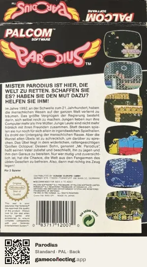 Parodius Nintendo Entertainment System, PAL box back
