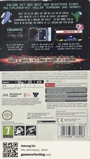Among Us Nintendo Switch, Germany box back