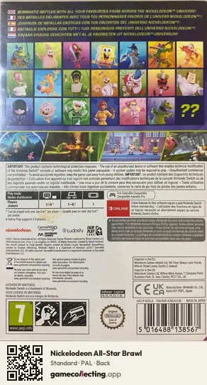 Nickelodeon All-Star Brawl Nintendo Switch, PAL box back