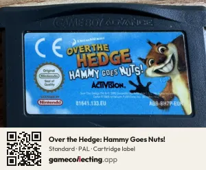 Over the Hedge: Hammy Goes Nuts! Game Boy Advance, PAL cartridge label