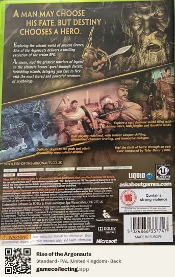 Rise of the Argonauts Xbox 360, United Kingdom box back