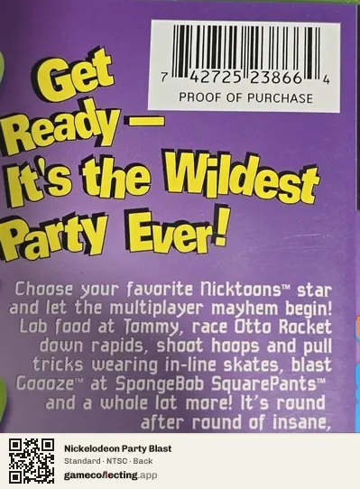 Nickelodeon Party Blast Xbox, NTSC box back