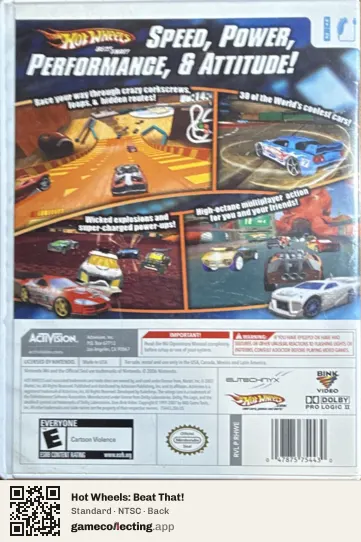 Hot Wheels: Beat That! Nintendo Wii, NTSC box back