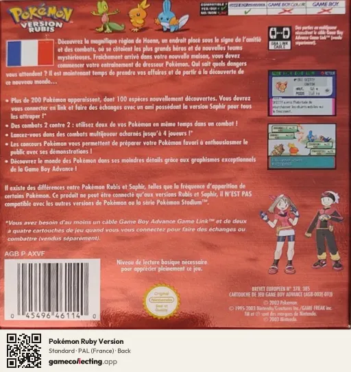 Pokémon Ruby Version Game Boy Advance, France box back