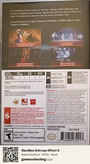 BlazBlue Entropy Effect X Nintendo Switch, NTSC box back