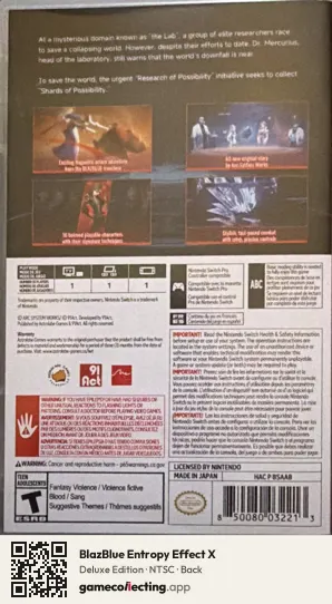 BlazBlue Entropy Effect X Nintendo Switch, NTSC box back
