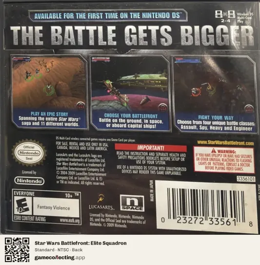 Star Wars Battlefront: Elite Squadron Nintendo DS, NTSC box back