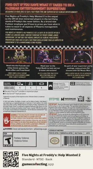 Five Nights at Freddy's: Help Wanted 2 Nintendo Switch, NTSC box back