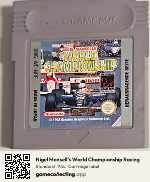 Nigel Mansell's World Championship Racing Game Boy, PAL cartridge label