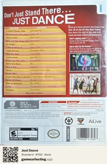 Just Dance Nintendo Wii, NTSC box back