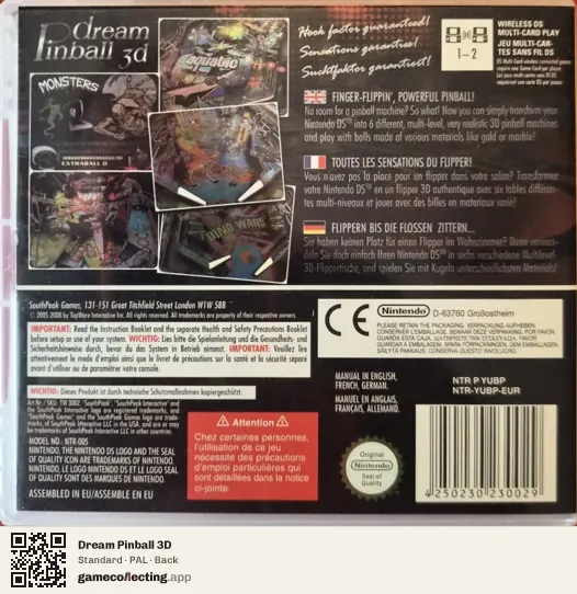 Dream Pinball 3D Nintendo DS, PAL box back