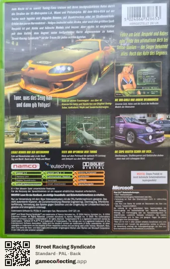 Street Racing Syndicate Xbox, PAL box back