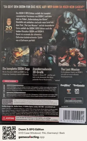 Doom 3: BFG Edition Computer, Germany box back