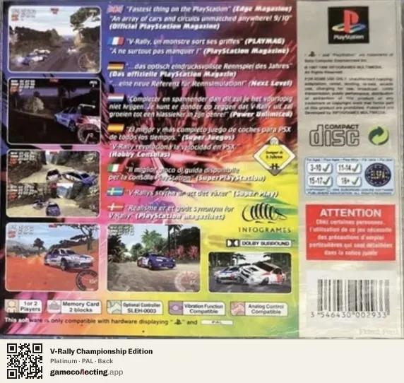 V-Rally Championship Edition PlayStation, PAL box back