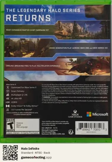 Halo Infinite Xbox Series X, NTSC box back
