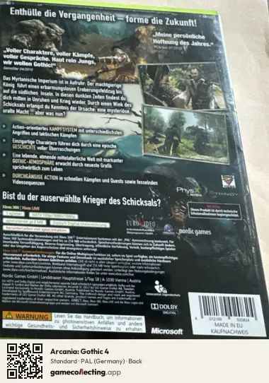 Arcania: Gothic 4 Xbox 360, Germany box back