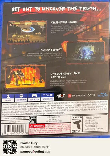 Bladed Fury PlayStation 4, NTSC box back