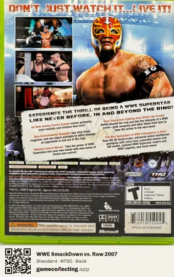 WWE SmackDown vs. Raw 2007 Xbox 360, NTSC box back
