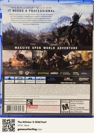 The Witcher 3: Wild Hunt PlayStation 4, NTSC box back