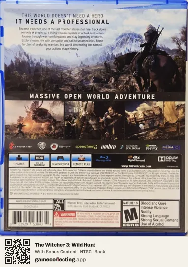 The Witcher 3: Wild Hunt PlayStation 4, NTSC box back