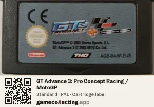 GT Advance 3: Pro Concept Racing / MotoGP Game Boy Advance, PAL cartridge label