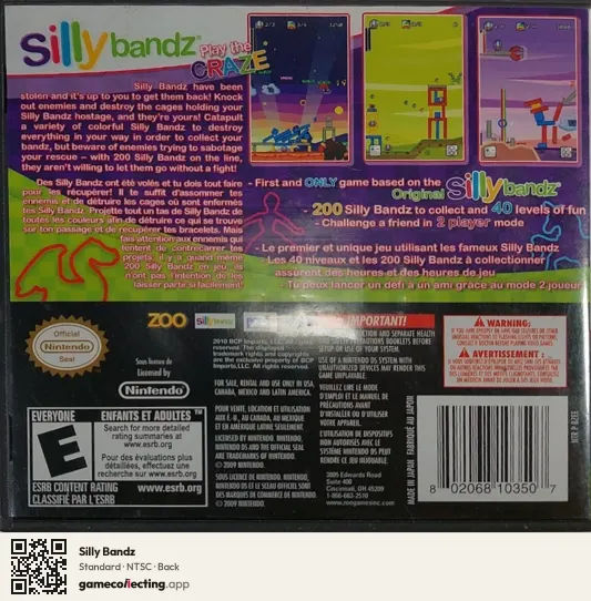 Silly Bandz Nintendo DS, NTSC box back