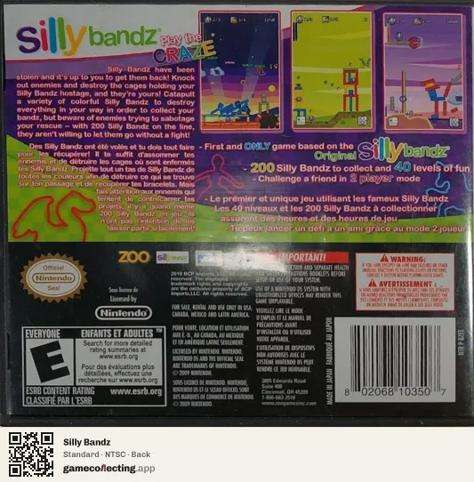 Silly Bandz Nintendo DS, NTSC box back