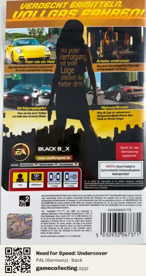 Need for Speed: Undercover PlayStation Portable, Germany box back