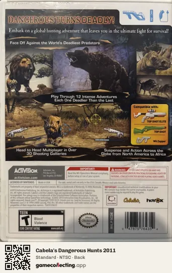 Cabela's Dangerous Hunts 2011 Nintendo Wii, NTSC box back