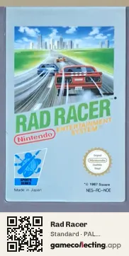Rad Racer Nintendo Entertainment System, PAL cartridge label