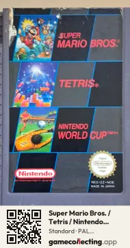 Super Mario Bros. / Tetris / Nintendo World Cup Nintendo Entertainment System, PAL cartridge label