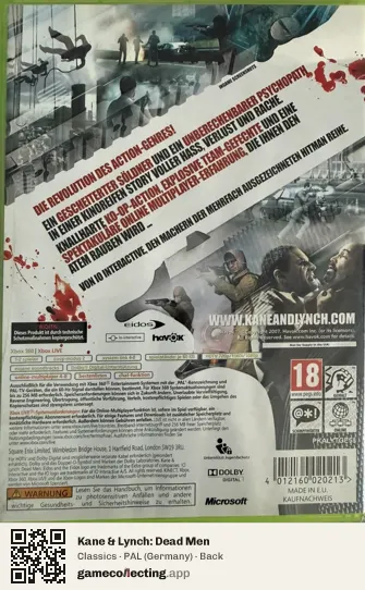 Kane & Lynch: Dead Men Xbox 360, Germany box back