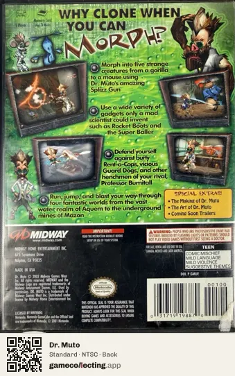 Dr. Muto Nintendo GameCube, NTSC box back