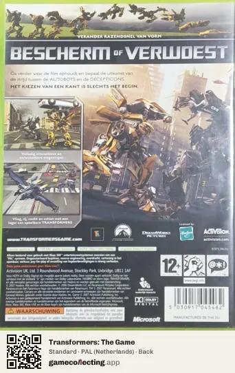 Transformers: The Game Xbox 360, Netherlands box back