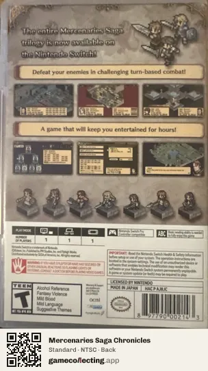Mercenaries Saga Chronicles Nintendo Switch, NTSC box back