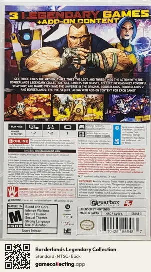 Borderlands Legendary Collection Nintendo Switch, NTSC box back