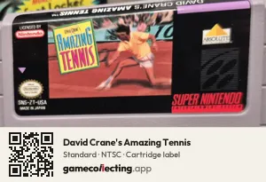 David Crane's Amazing Tennis Super Nintendo Entertainment System, NTSC cartridge label