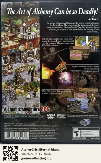 Atelier Iris: Eternal Mana PlayStation 2, NTSC box back
