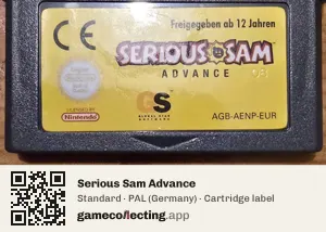 Serious Sam Advance Game Boy Advance, PAL cartridge label