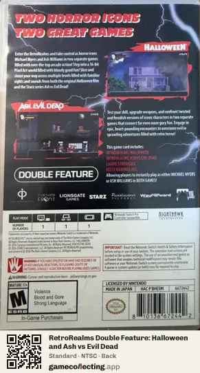 RetroRealms Double Feature: Halloween and Ash vs Evil Dead Nintendo Switch, NTSC box back