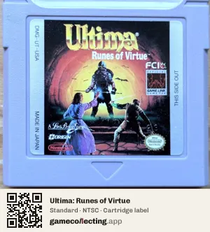 Ultima: Runes of Virtue Game Boy, NTSC cartridge label