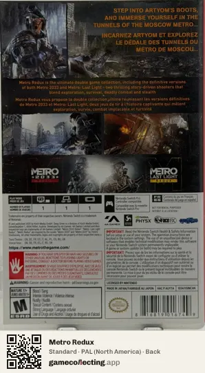 Metro Redux Nintendo Switch, North America box back