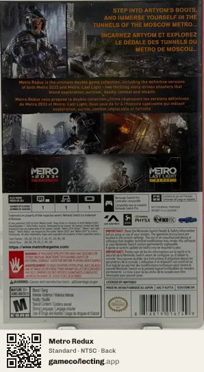 Metro Redux Nintendo Switch, NTSC box back